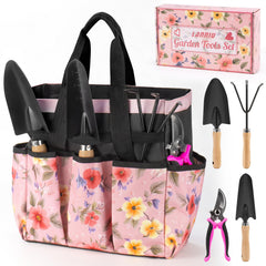 LANNIU 5 Piece Pink Gardening Tool Set front view in floral design