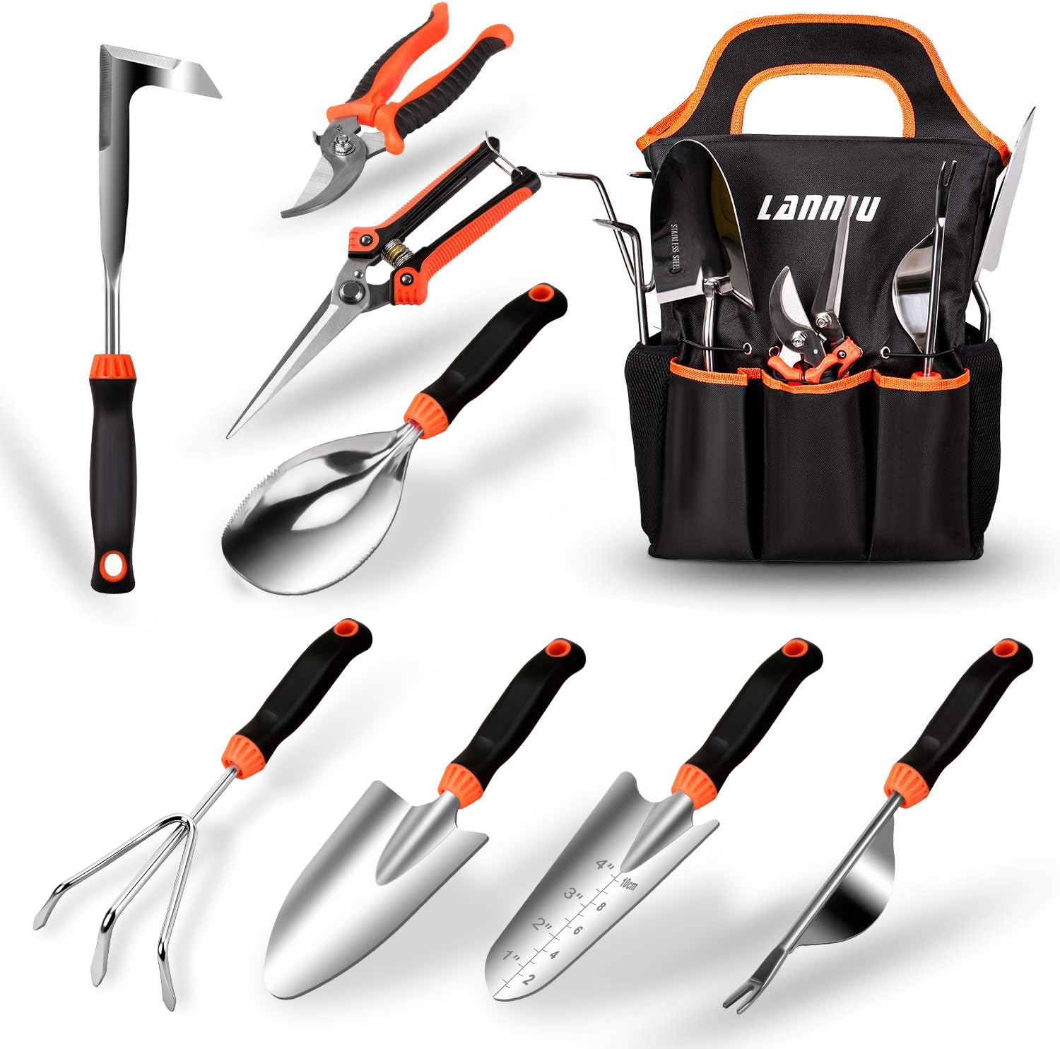 LANNIU 9 Piece Gardening Tool Set with stainless steel tools
