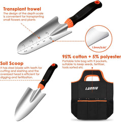LANNIU gardening tools in tote bag with elastic loops