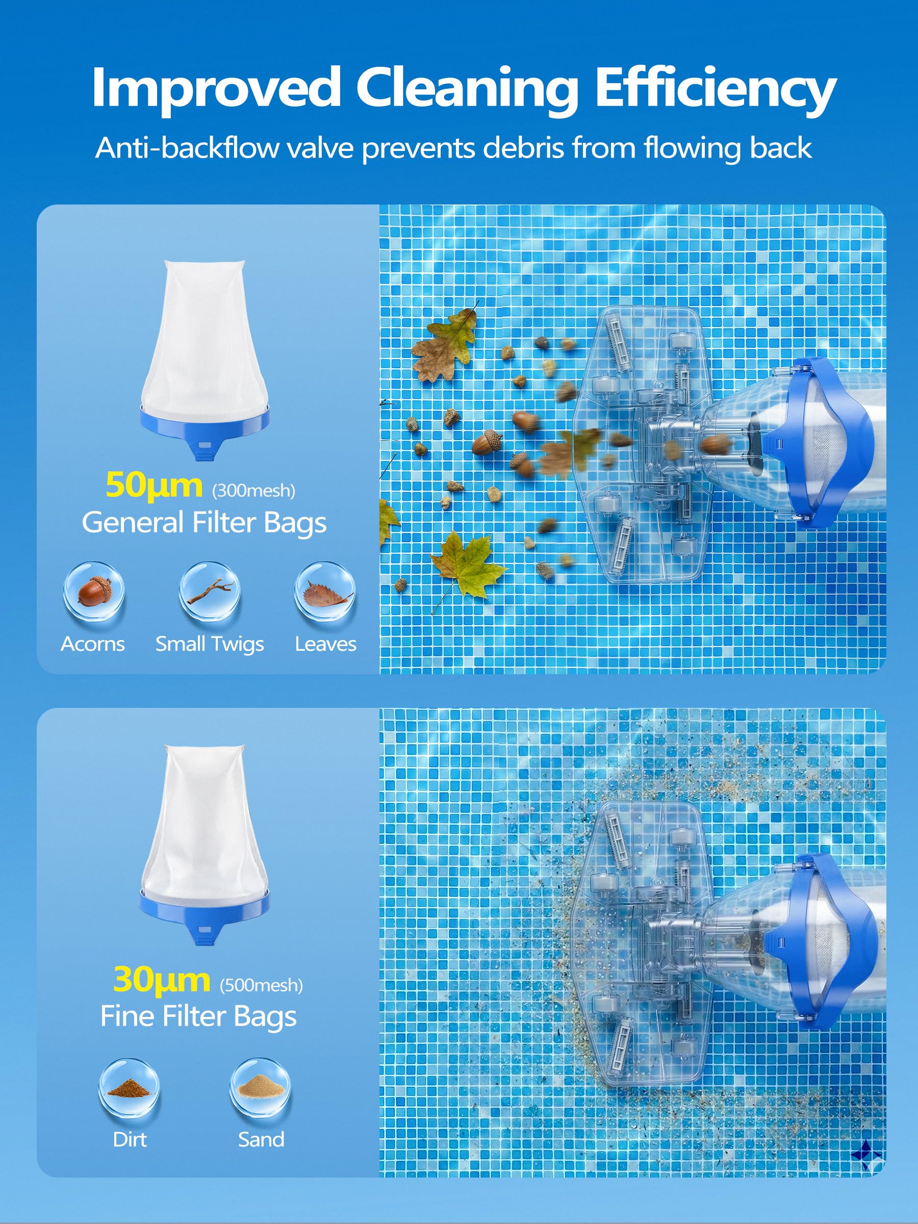 LanOcean Cordless Pool Vacuum dust bin open showing debris capacity