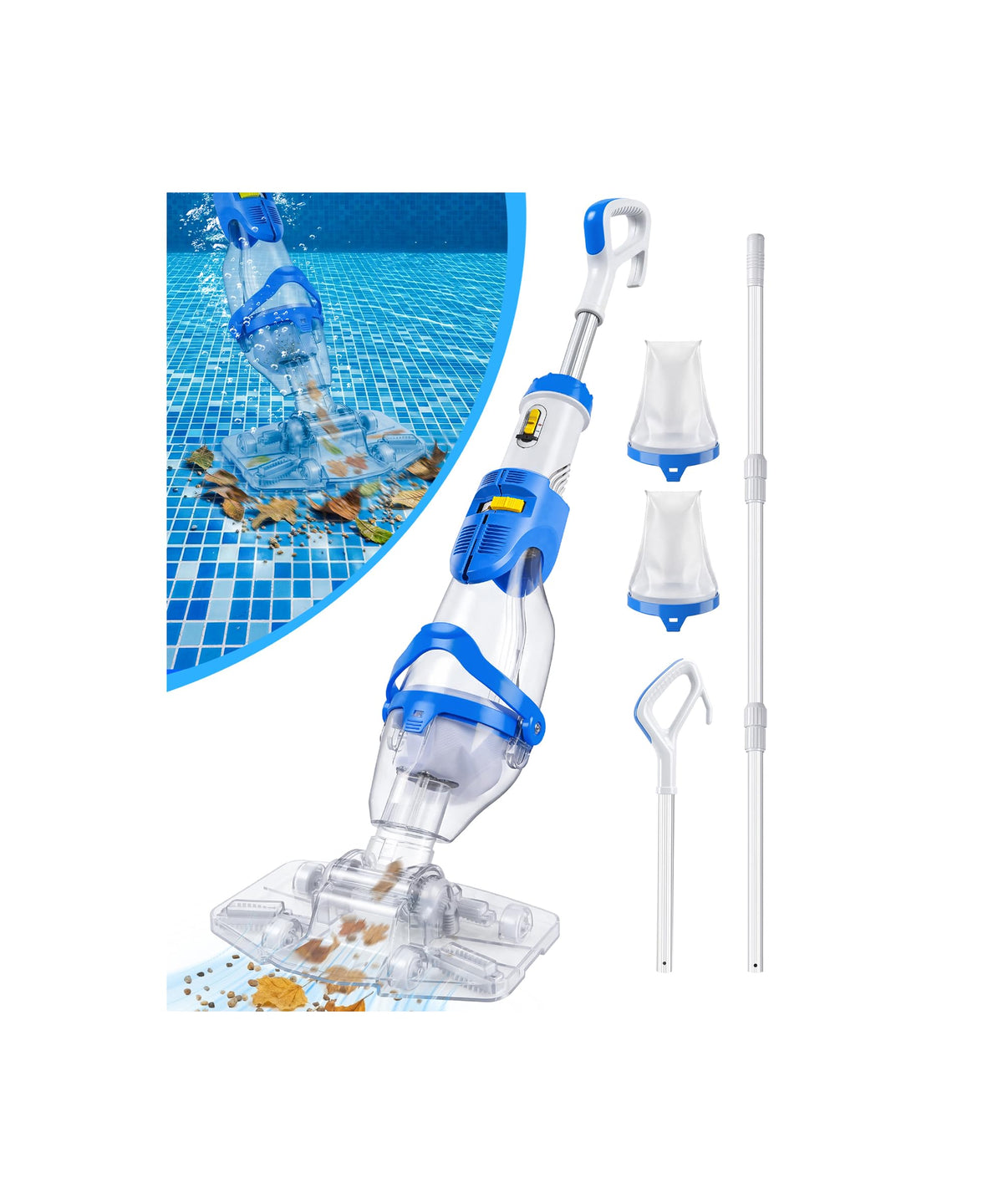 LanOcean Cordless Pool Vacuum front view with transparent brush head