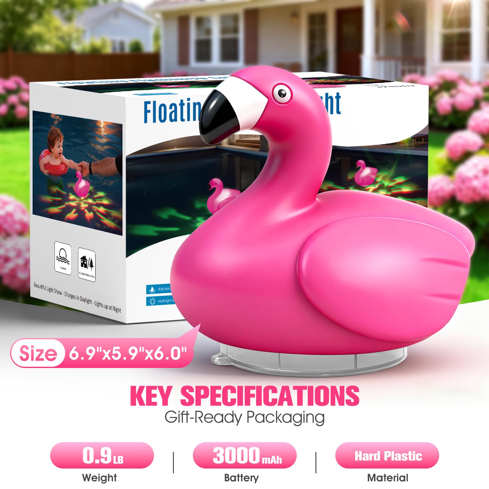 LanPool Flamingo Pool Light showing dynamic colour changing mode