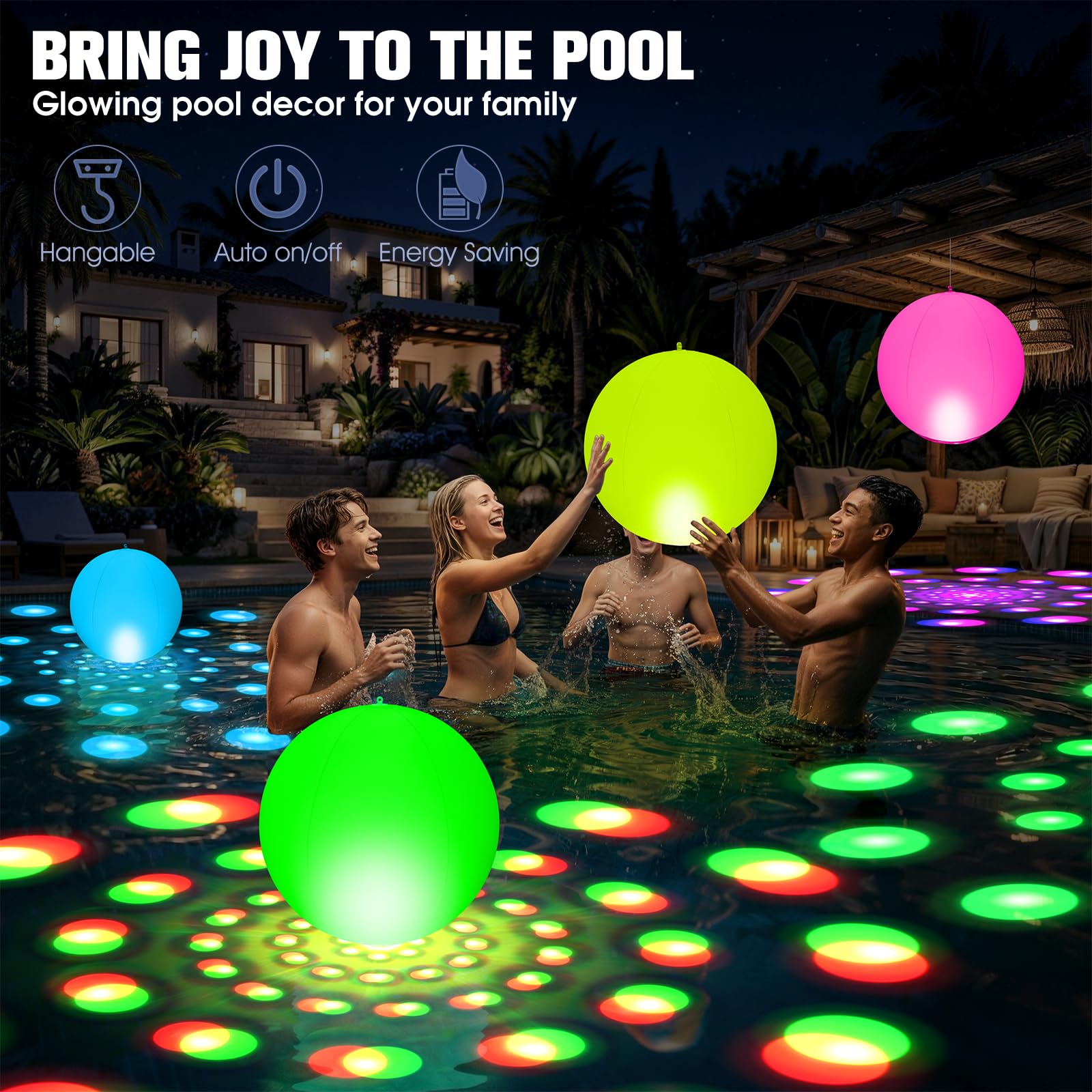LanPool Floating Pool Light with colourful projections on pool floor