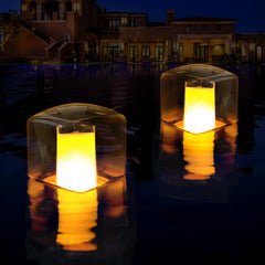 LanPool Floating Solar Lights in flame mode, outdoor setting