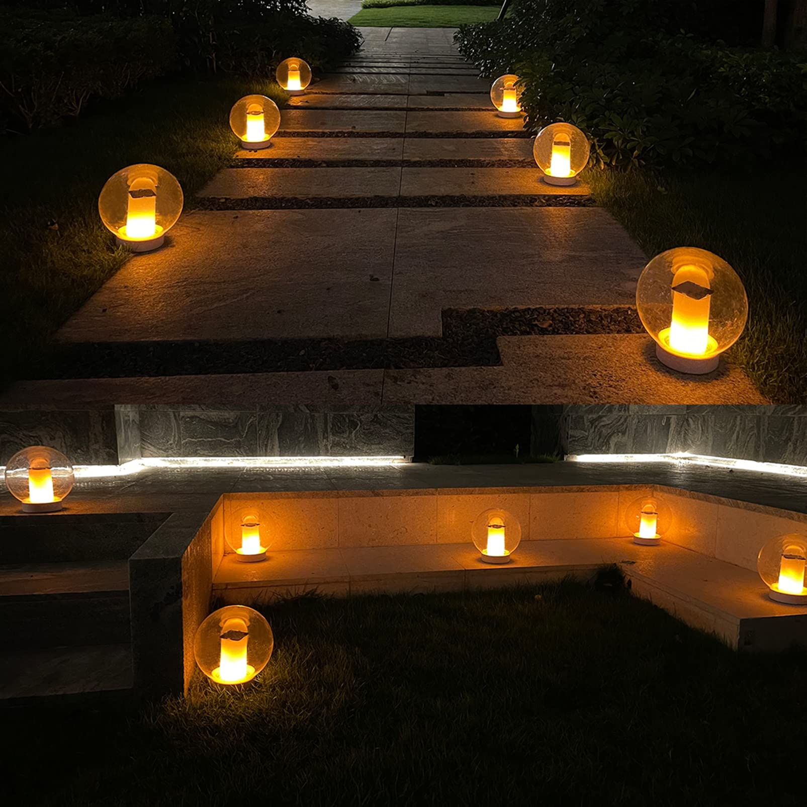 LanPool solar lights illuminating a patio at night