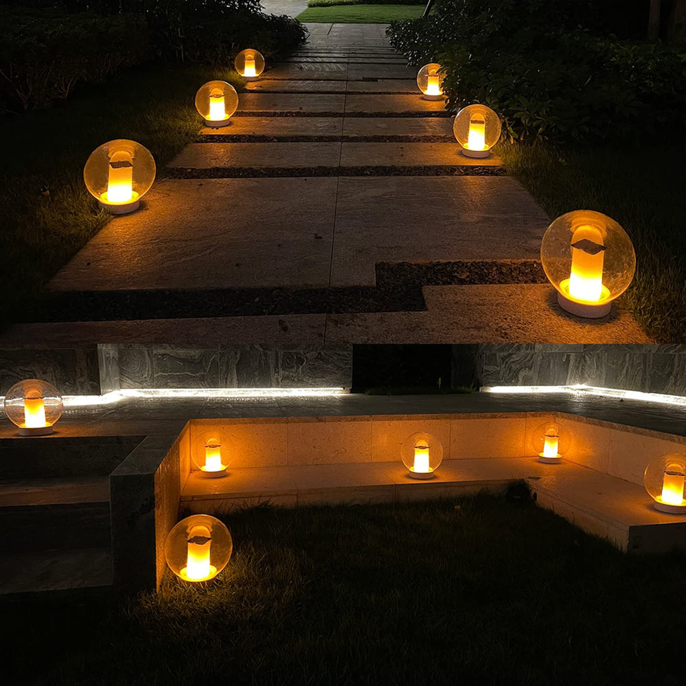LanPool solar lights illuminating a patio at night