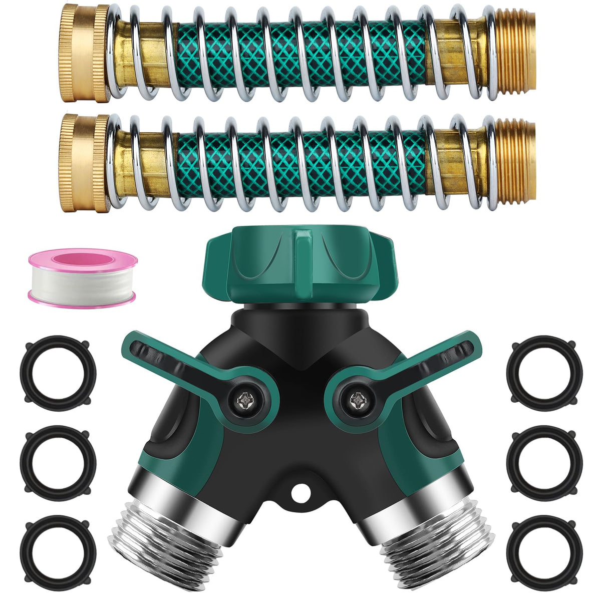 LANPOWAE Hose Splitter 2 Way front view with faucet connection