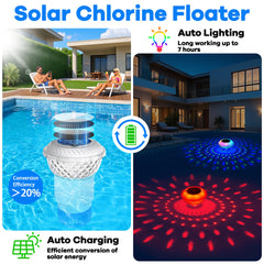 LanSuper Pool Chlorine Floater showing lighting features in water