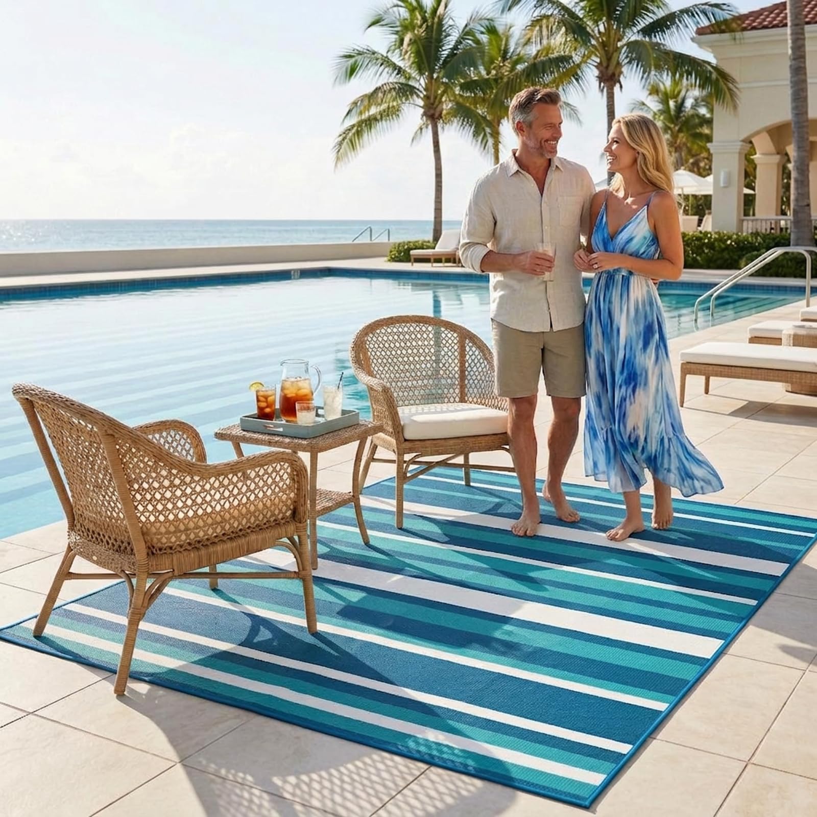 LANVIA Outdoor Patio Rug at a picnic setting