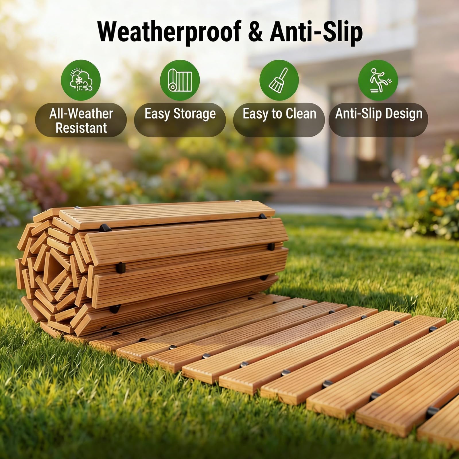 LANVIA wooden garden pathway rolled up for storage