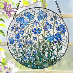 LAOWEIKI 8 Inch Forget-Me-Not Stained Glass Suncatcher front view