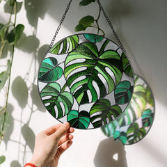 LAOWEIKI Monstera suncatcher hanging in window