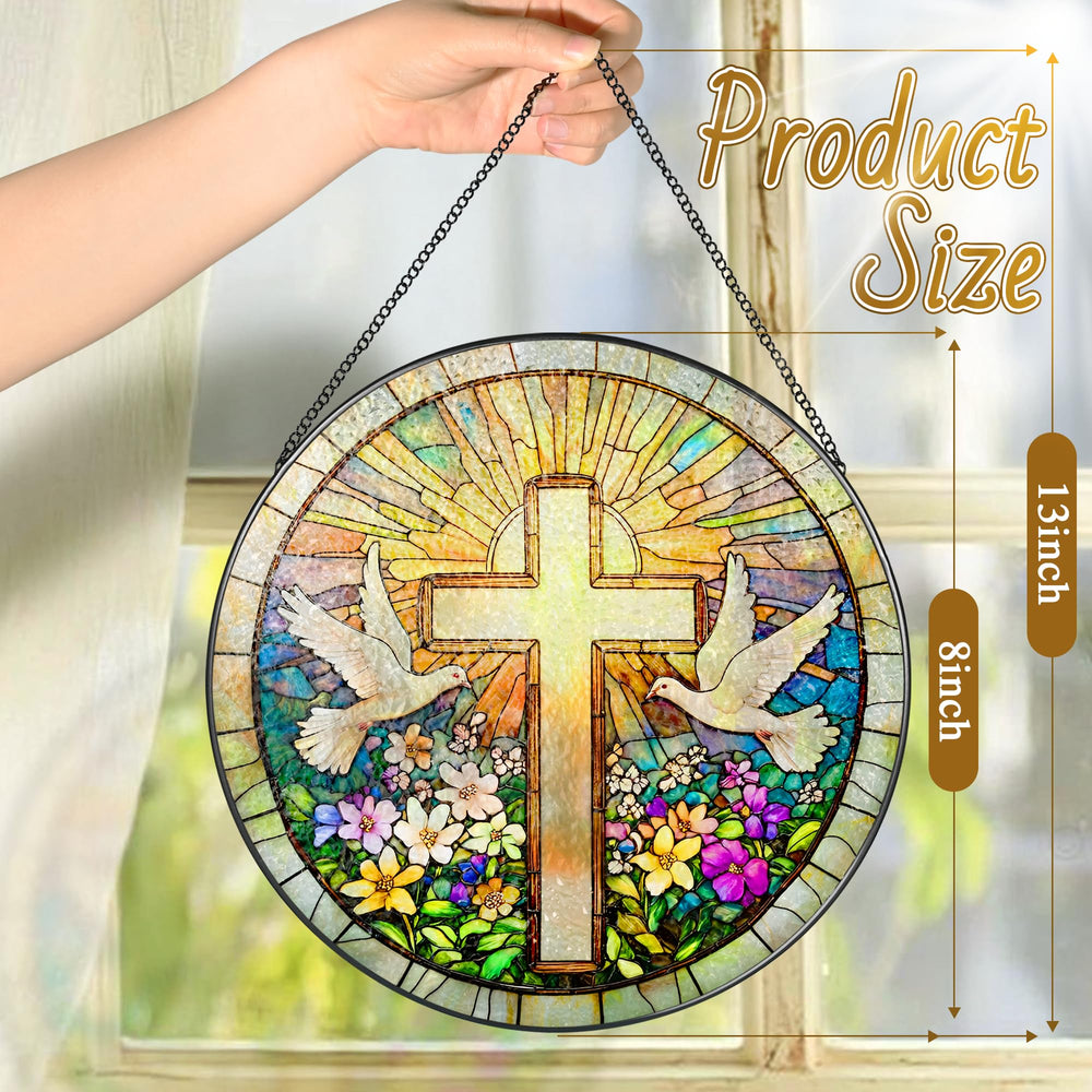 LAOWEIKI stained glass suncatcher hanging in a bright window