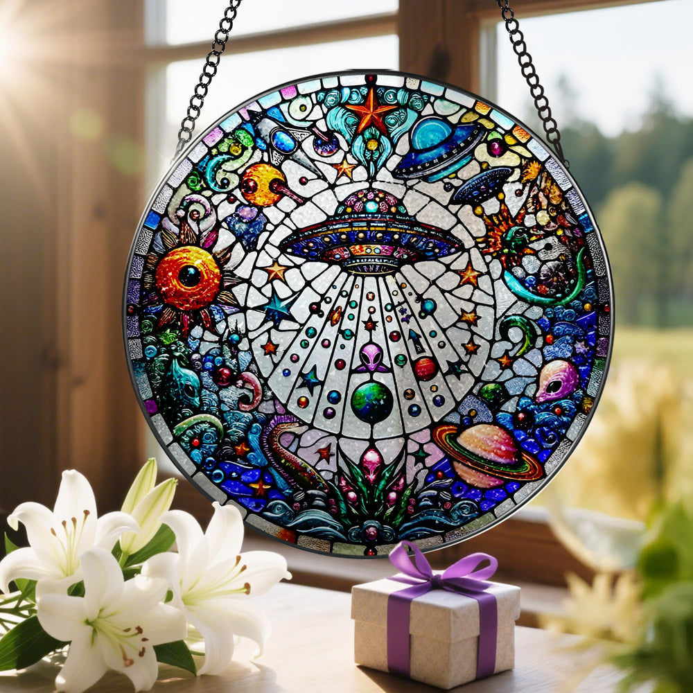 LAOWEIKI stained glass suncatcher hanging outdoors