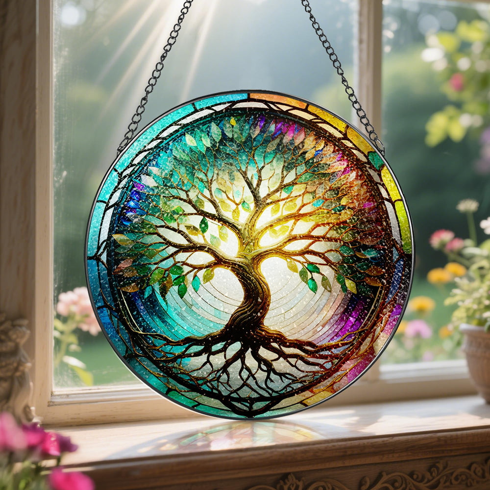 LAOWEIKI stained glass suncatcher in outdoor garden setting