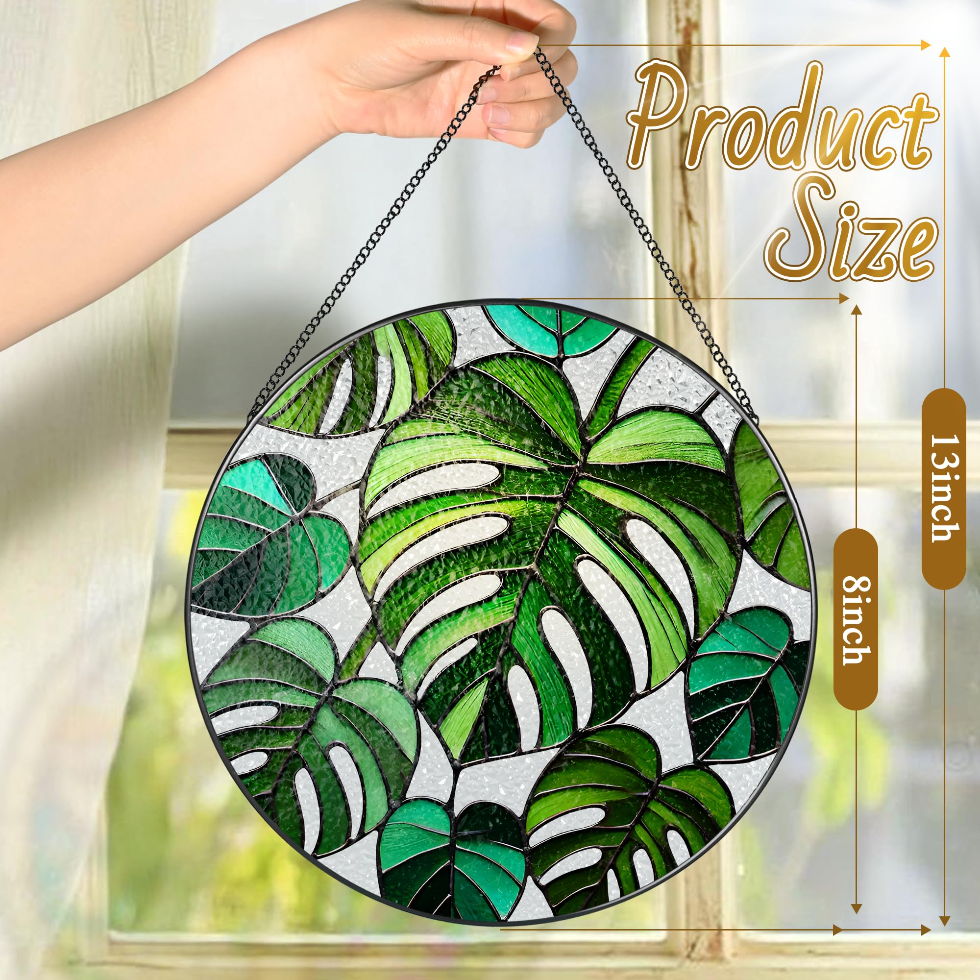LAOWEIKI stained glass suncatcher with black metal frame