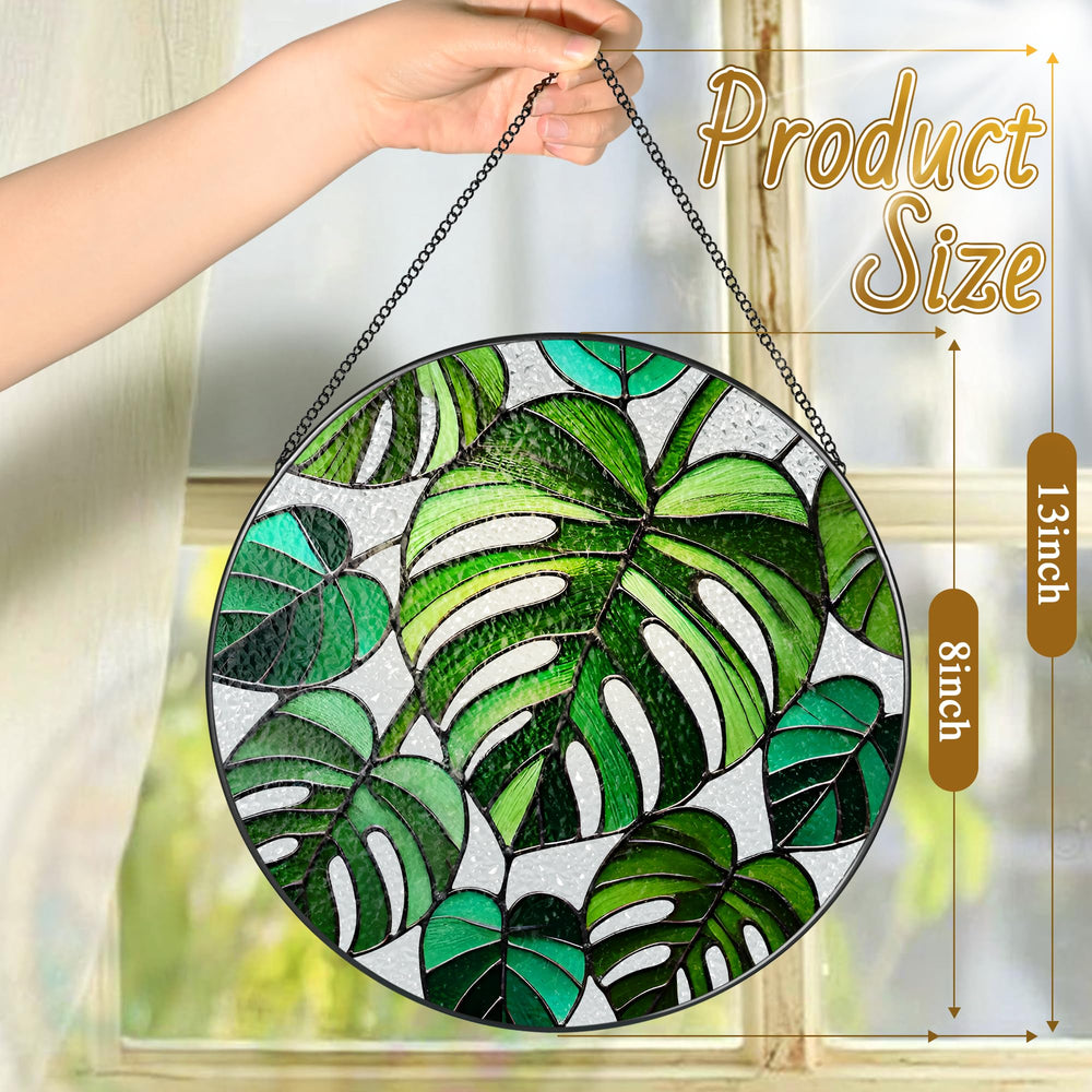 LAOWEIKI stained glass suncatcher with black metal frame