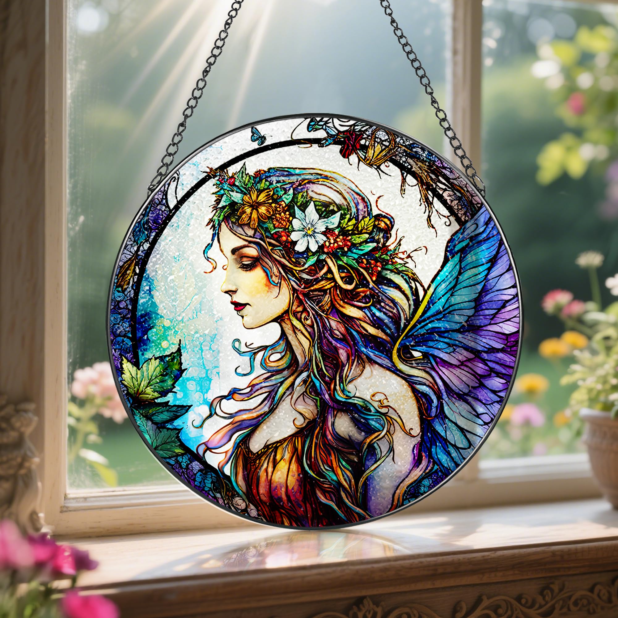 LAOWEIKI suncatcher displayed on a window with suction hook