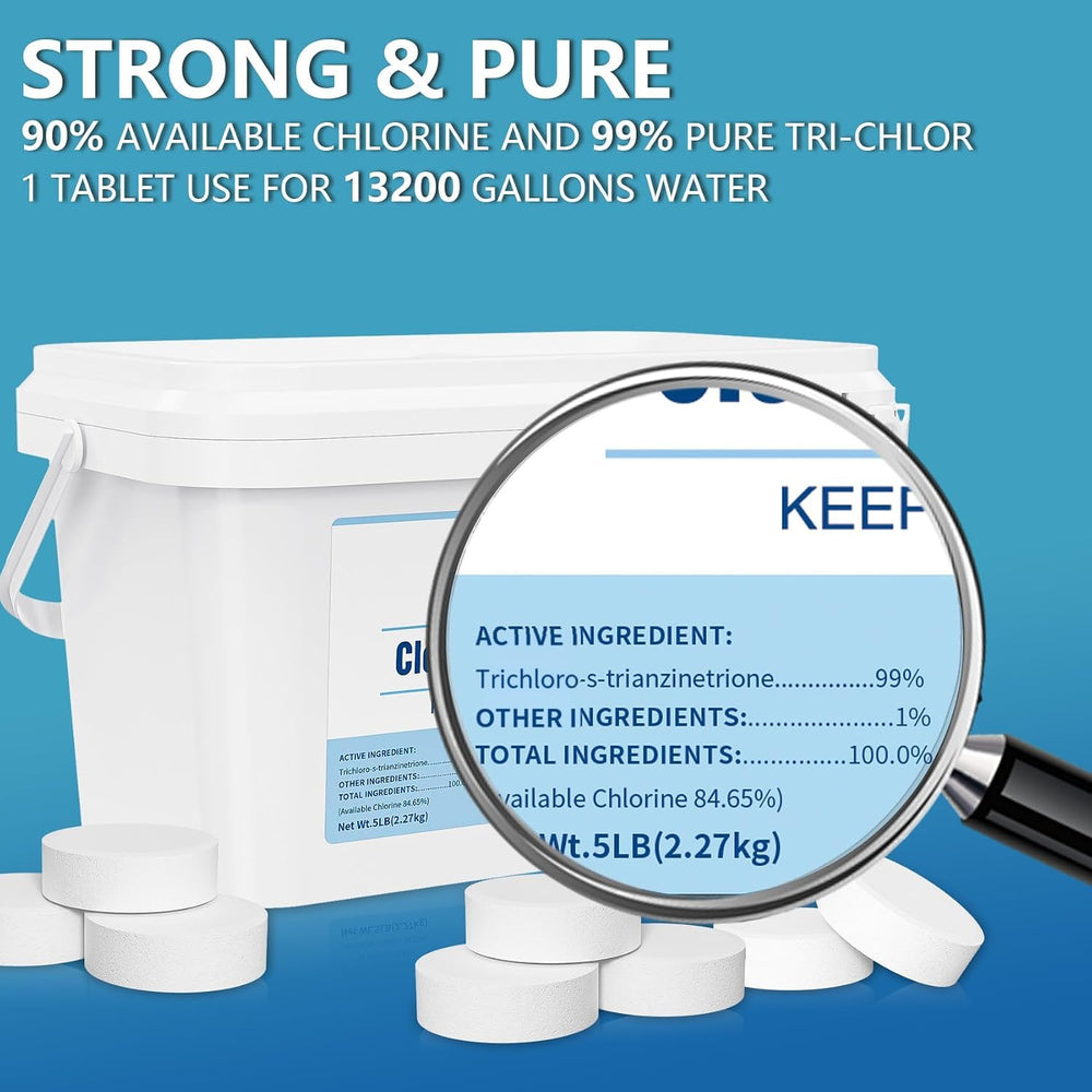 Laptoper Chlorine Tablets displayed on a pool deck