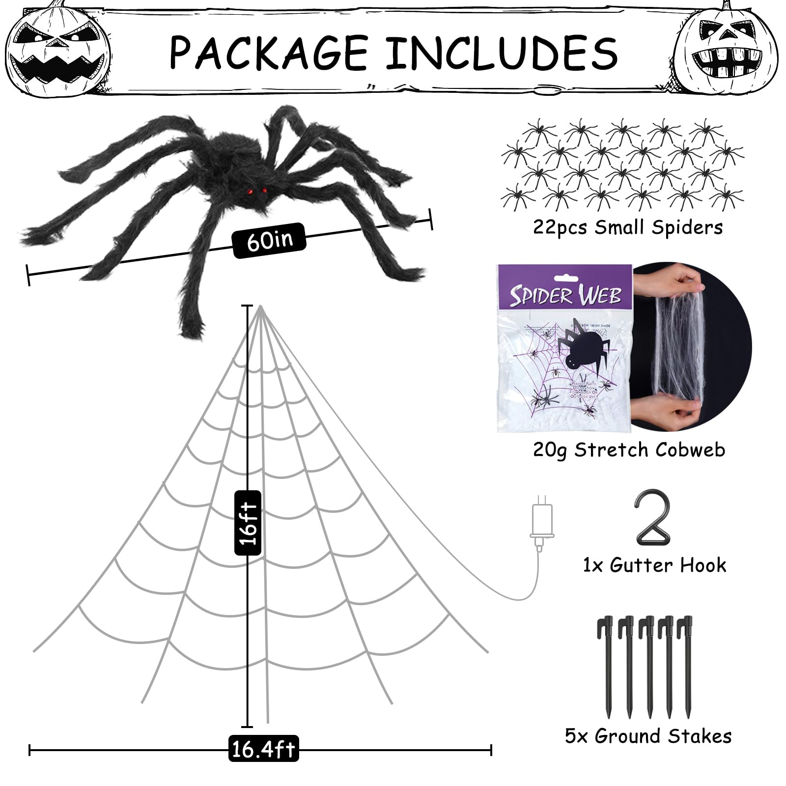 Large 60-inch fake spider on the giant spider web