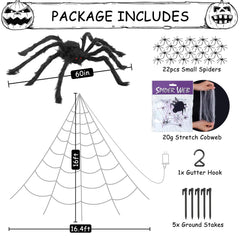 Large 60-inch fake spider on the giant spider web