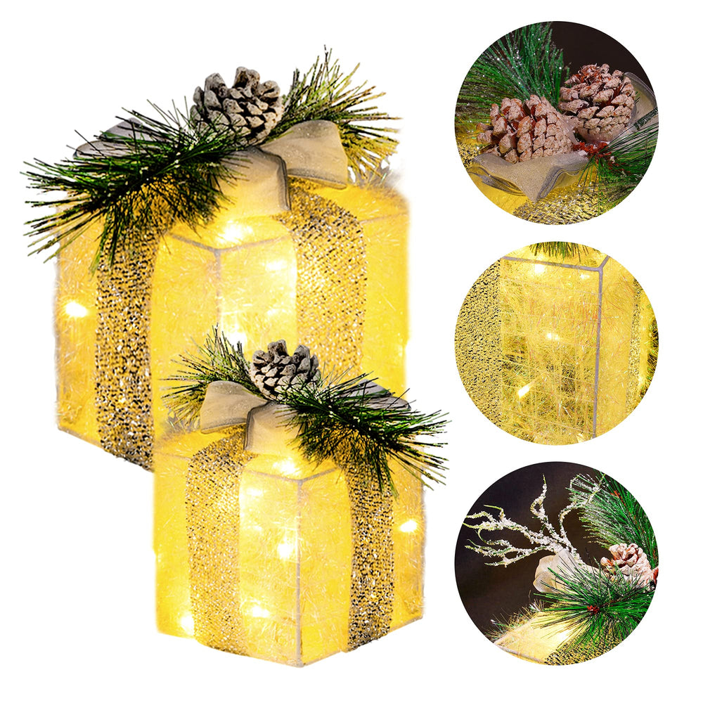 Large Hourleey Christmas lighted gift box with tinsel and ribbon