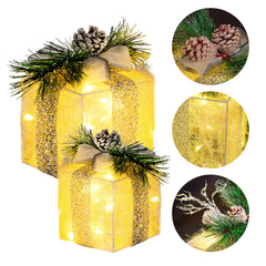 Large Hourleey Christmas lighted gift box with tinsel and ribbon
