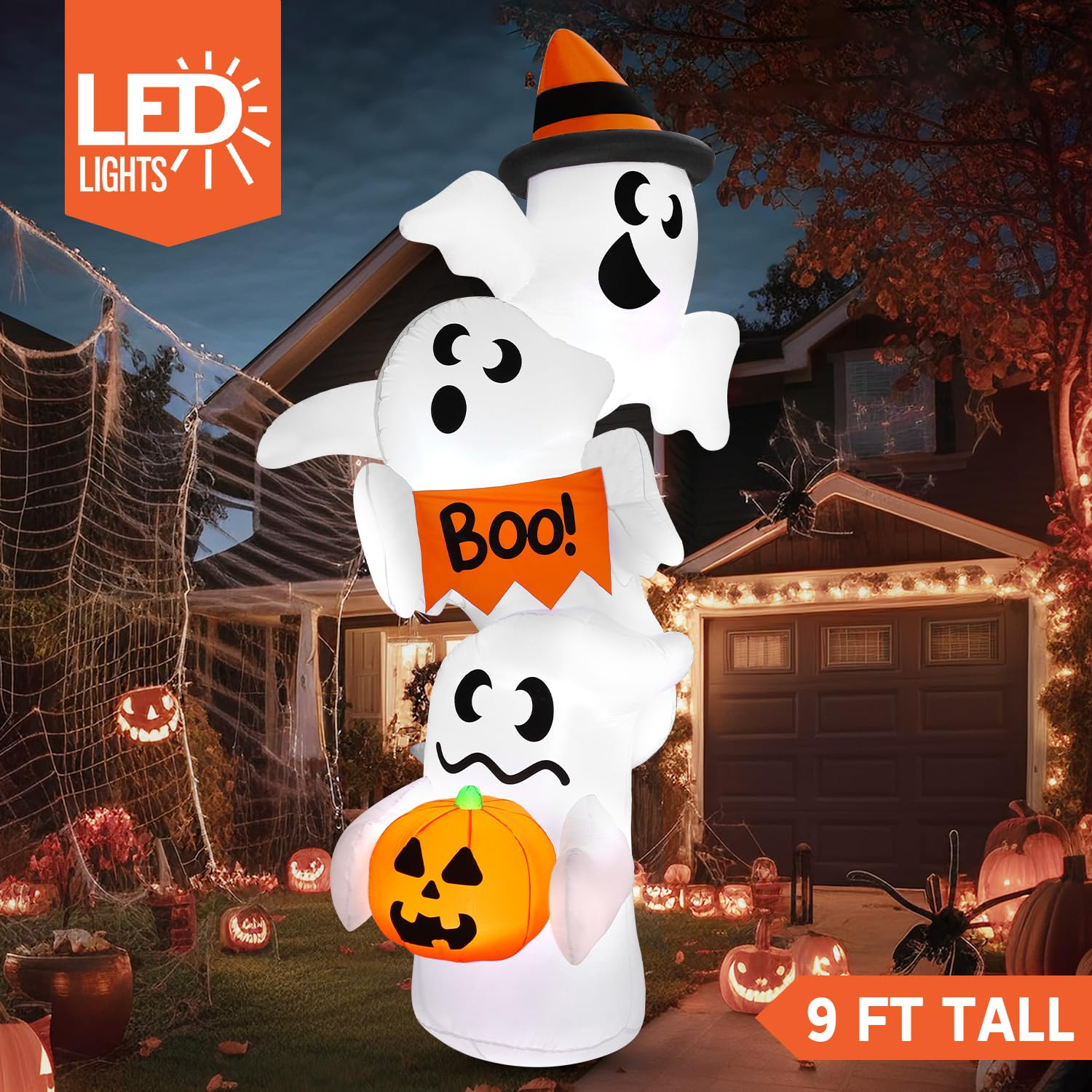 Large JOYIN inflatable ghost stacked in yard