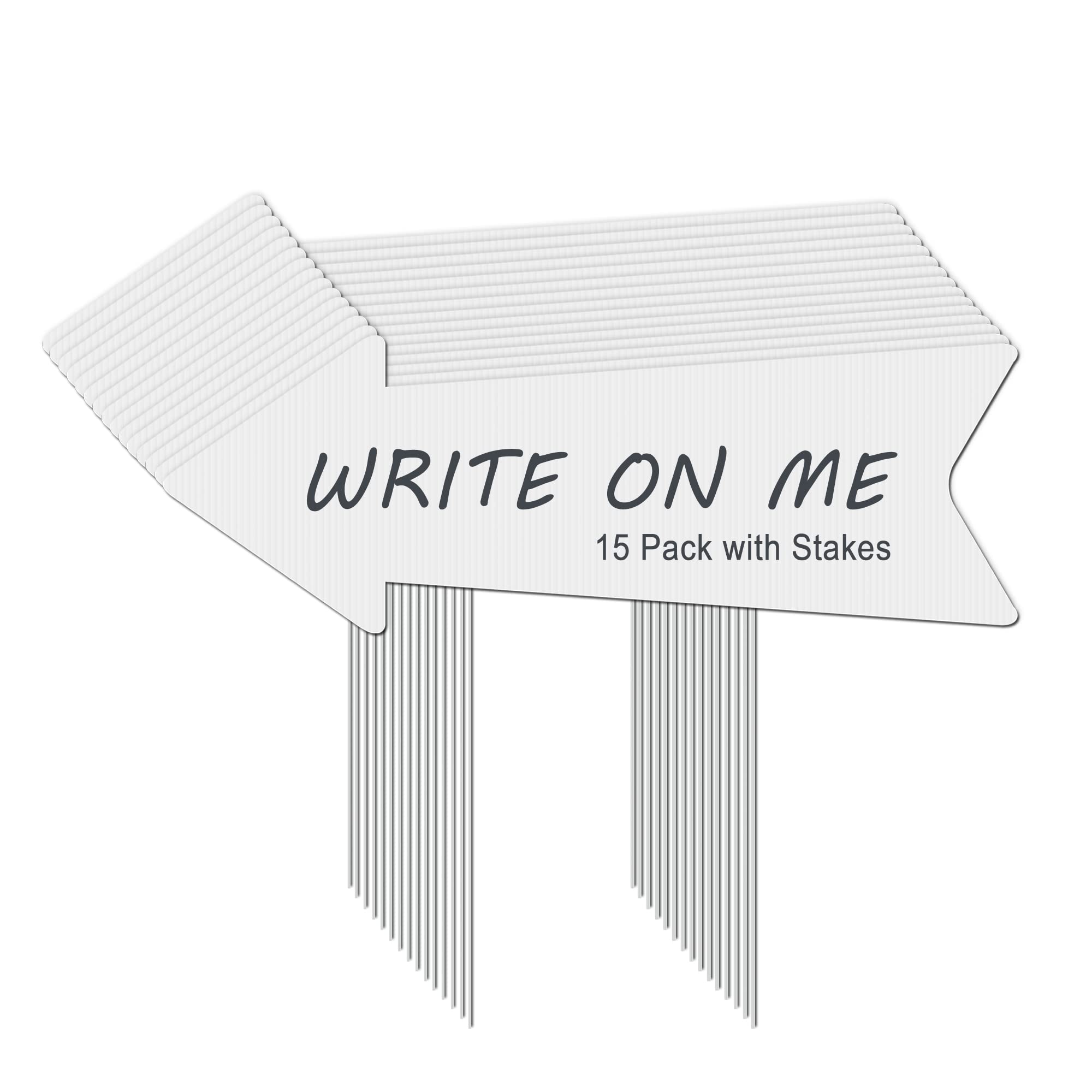LARREEDE Blank Arrow Signs 15 Pack with 30 stakes, white background