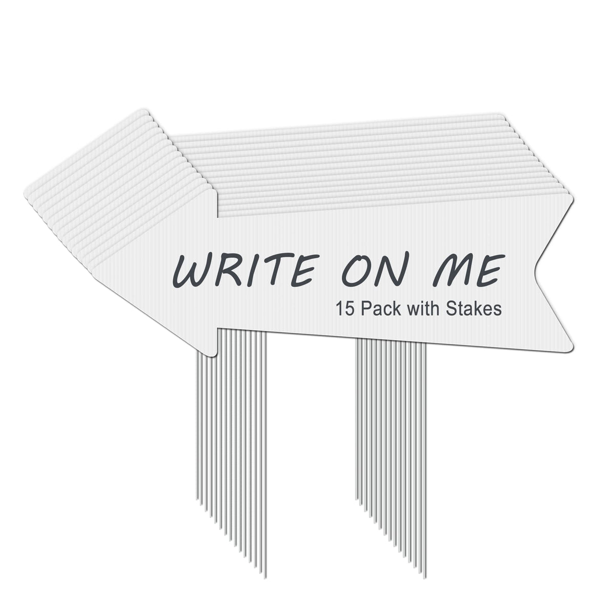 LARREEDE Blank Arrow Signs 15 Pack with 30 stakes, white background