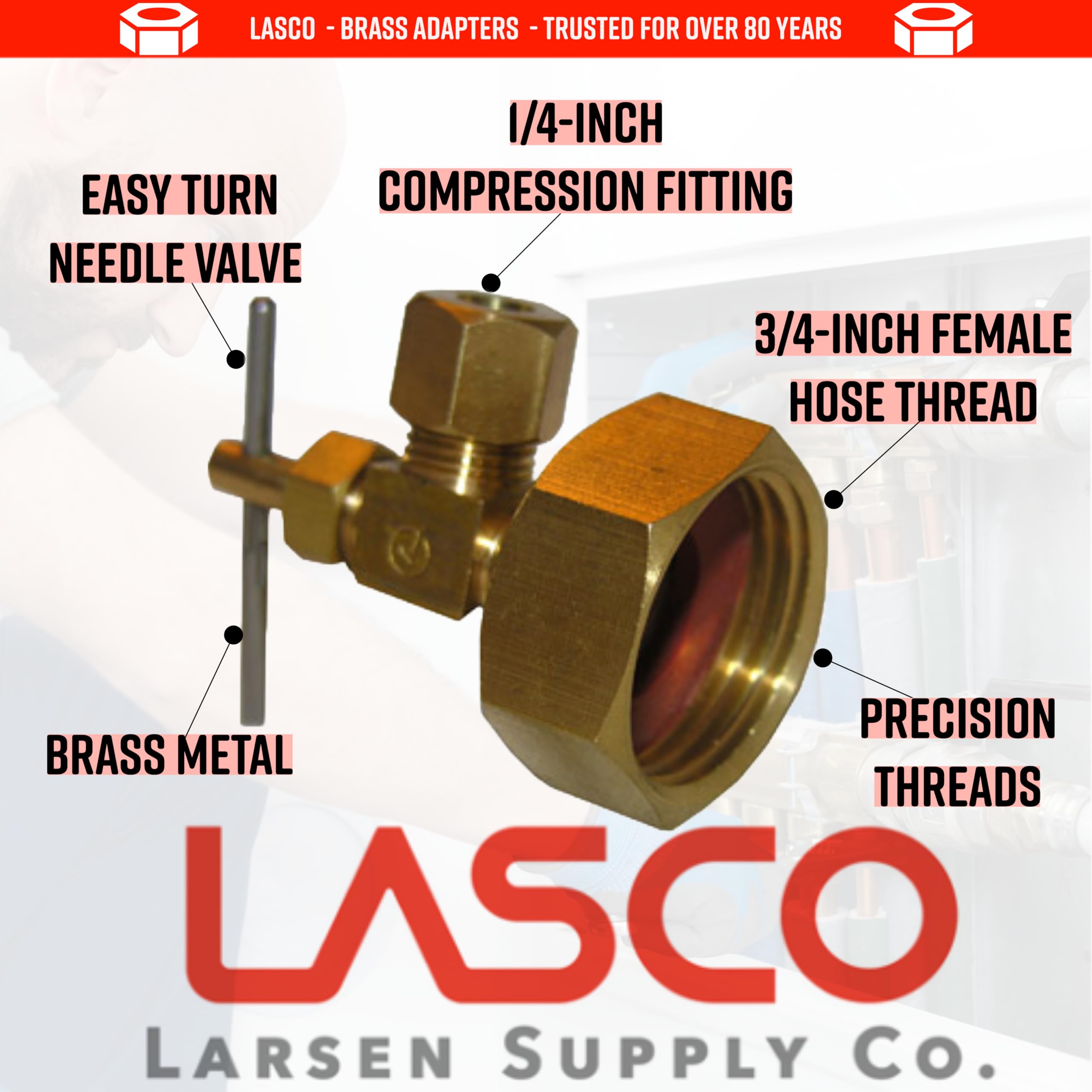 LASCO 1/4-Inch Compression Needle Valve close-up
