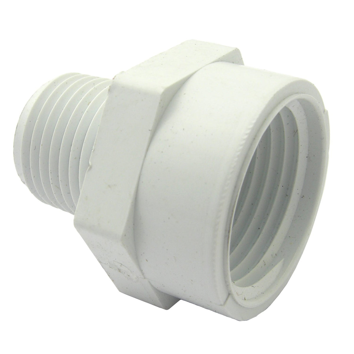 LASCO PVC Hose Adapter 3/4-inch female to 1/2-inch male thread, white
