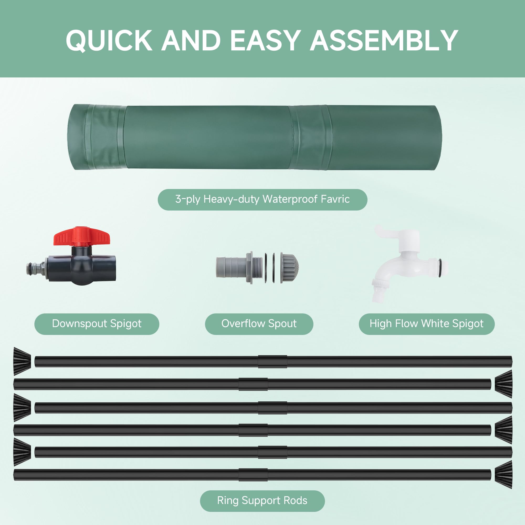 Laspeiraux rain barrel with circular footpads for stability