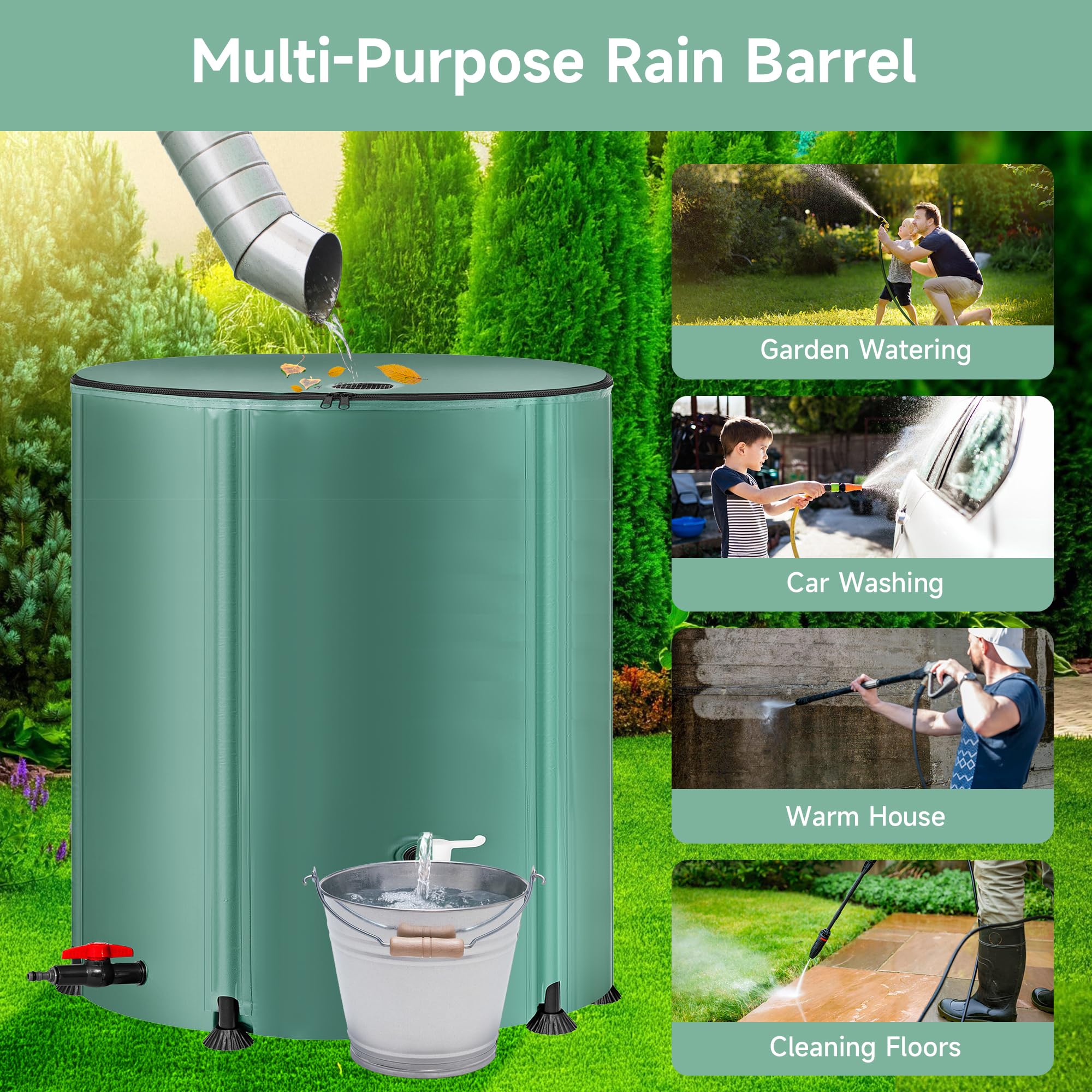 Laspeiraux rain barrel with overflow kit attached