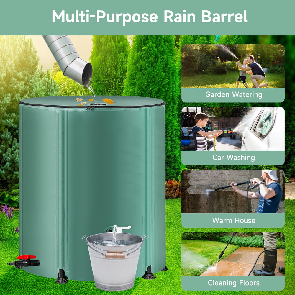 Laspeiraux rain barrel with overflow kit attached