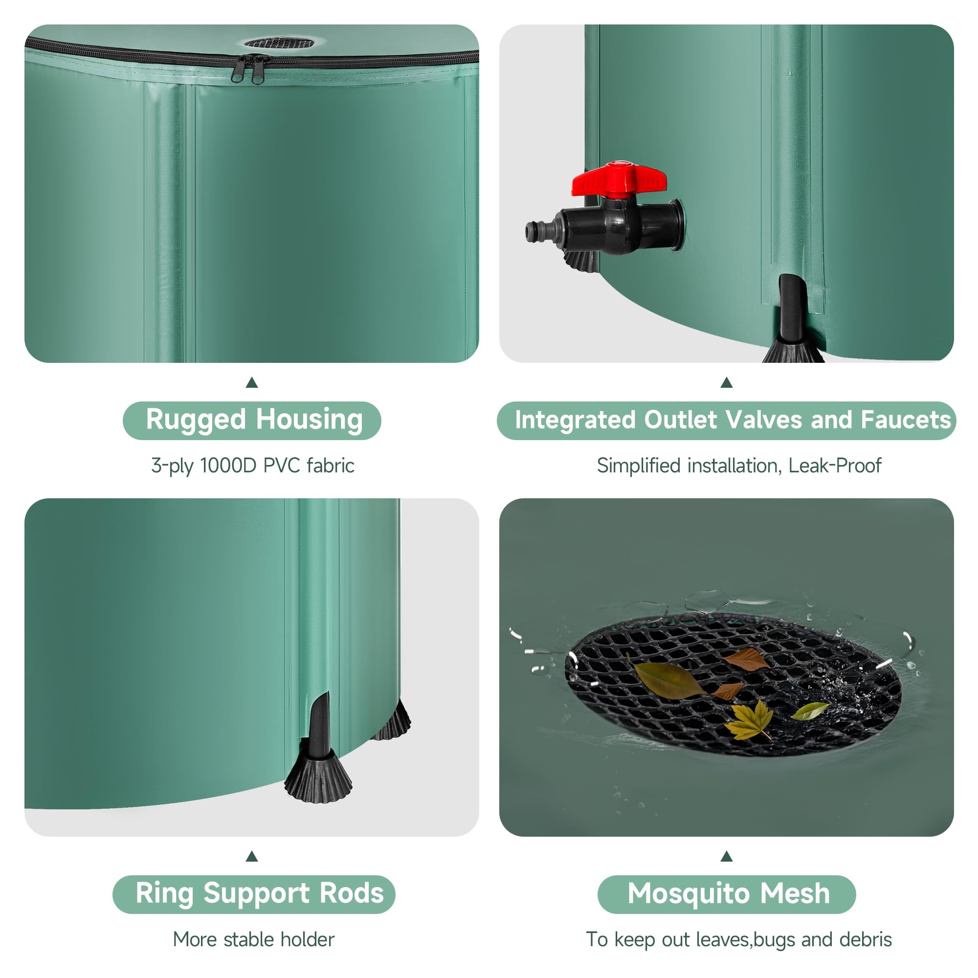 Laspeiraux rain barrel with spigot and mesh design