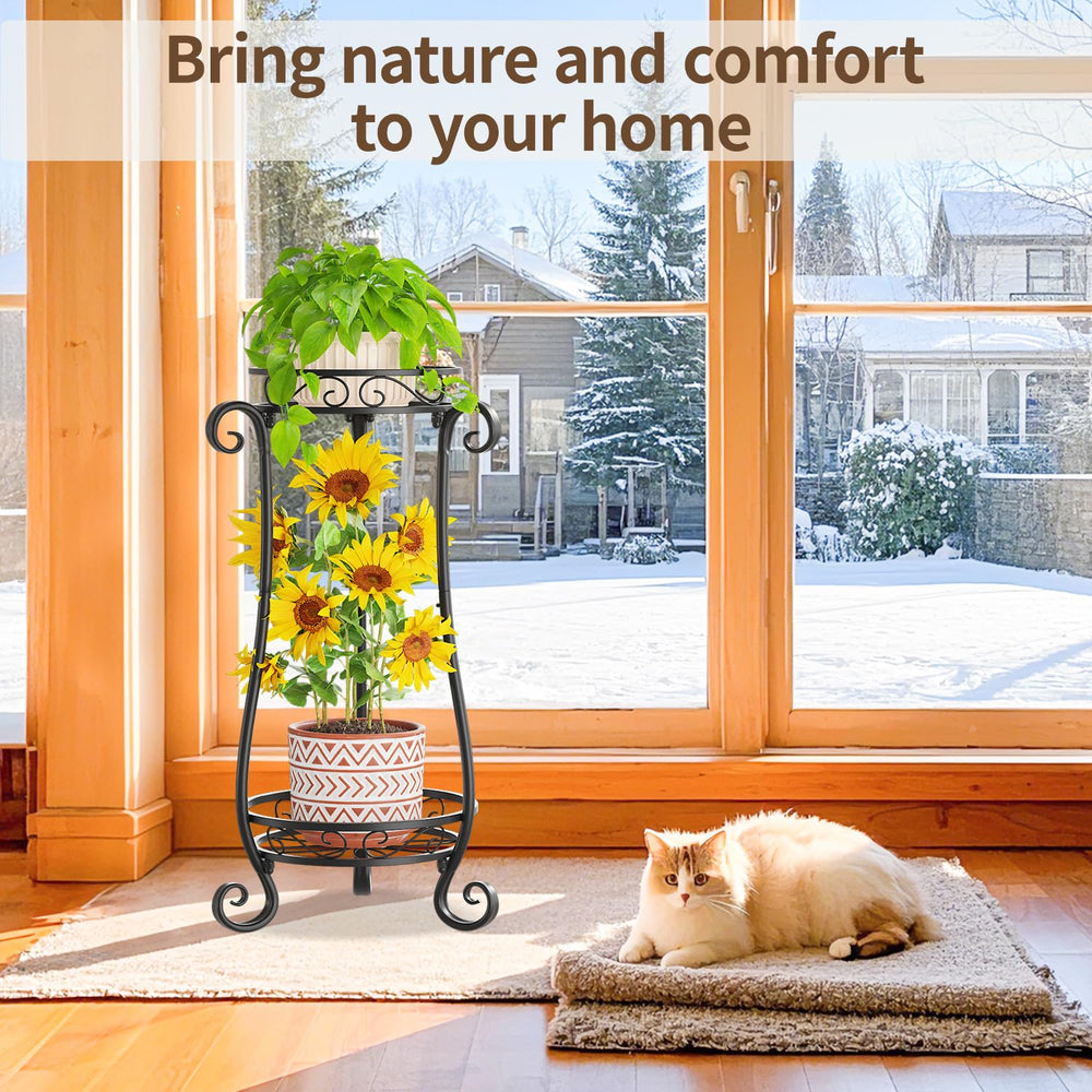 LASZOLA 2 Tier Plant Stand with plants displayed