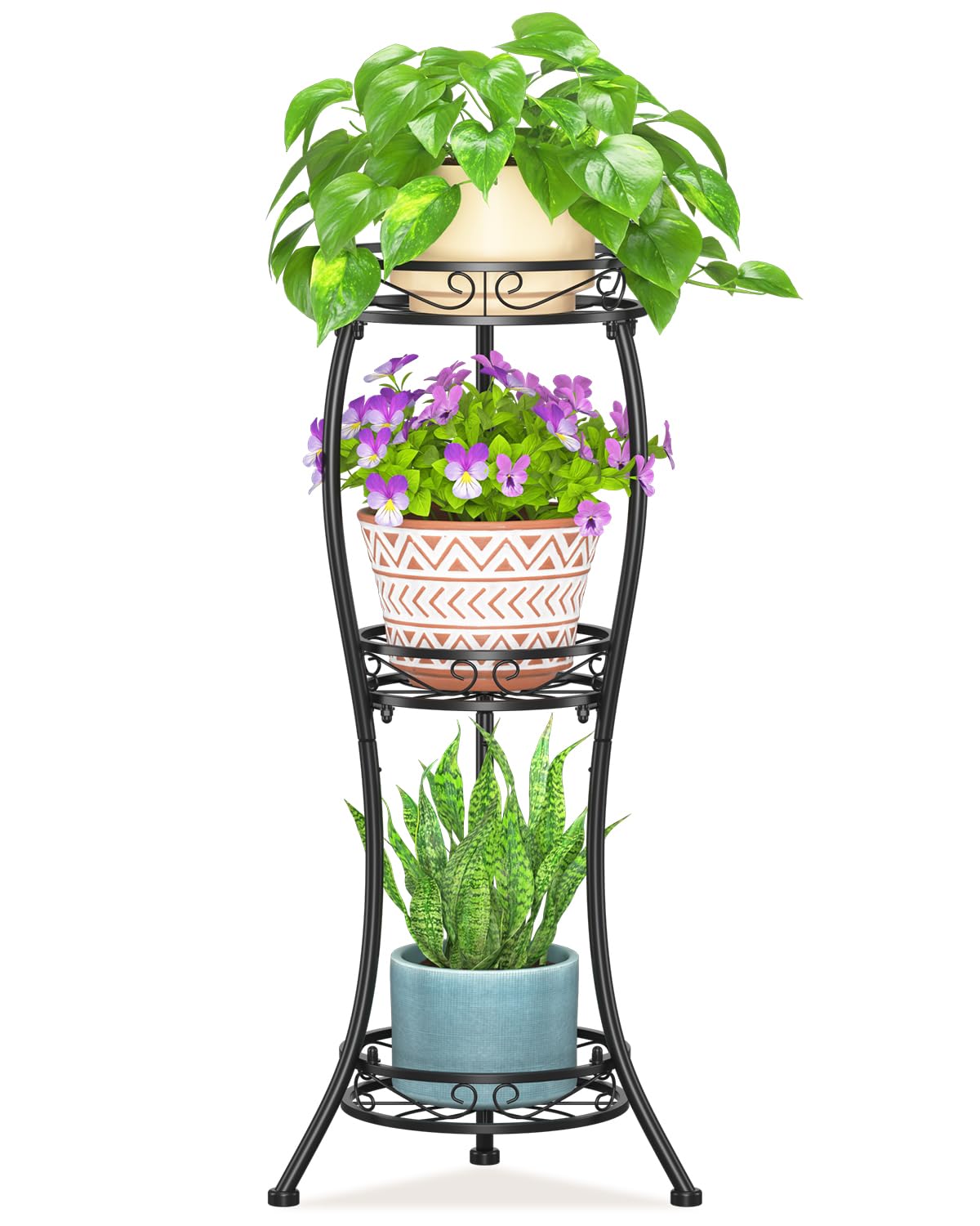 LASZOLA 3-Tier Metal Corner Plant Stand front view, Classic Black