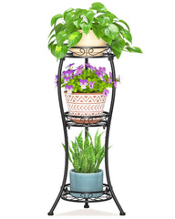 LASZOLA 3-Tier Metal Corner Plant Stand front view, Classic Black