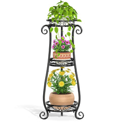 LASZOLA 3-Tier Metal Corner Plant Stand front view in black