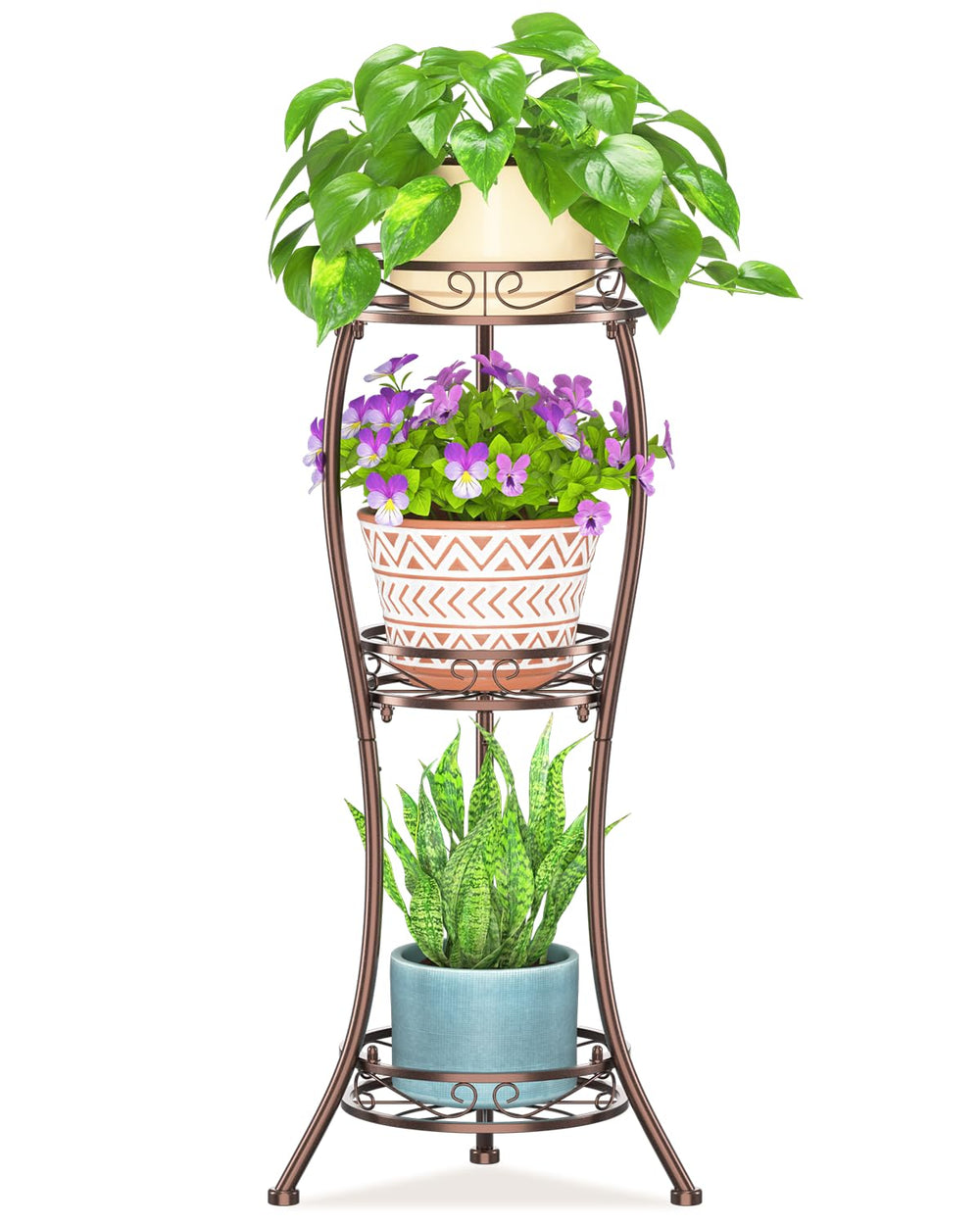 LASZOLA 3-Tier Metal Corner Plant Stand in Classic Bronze