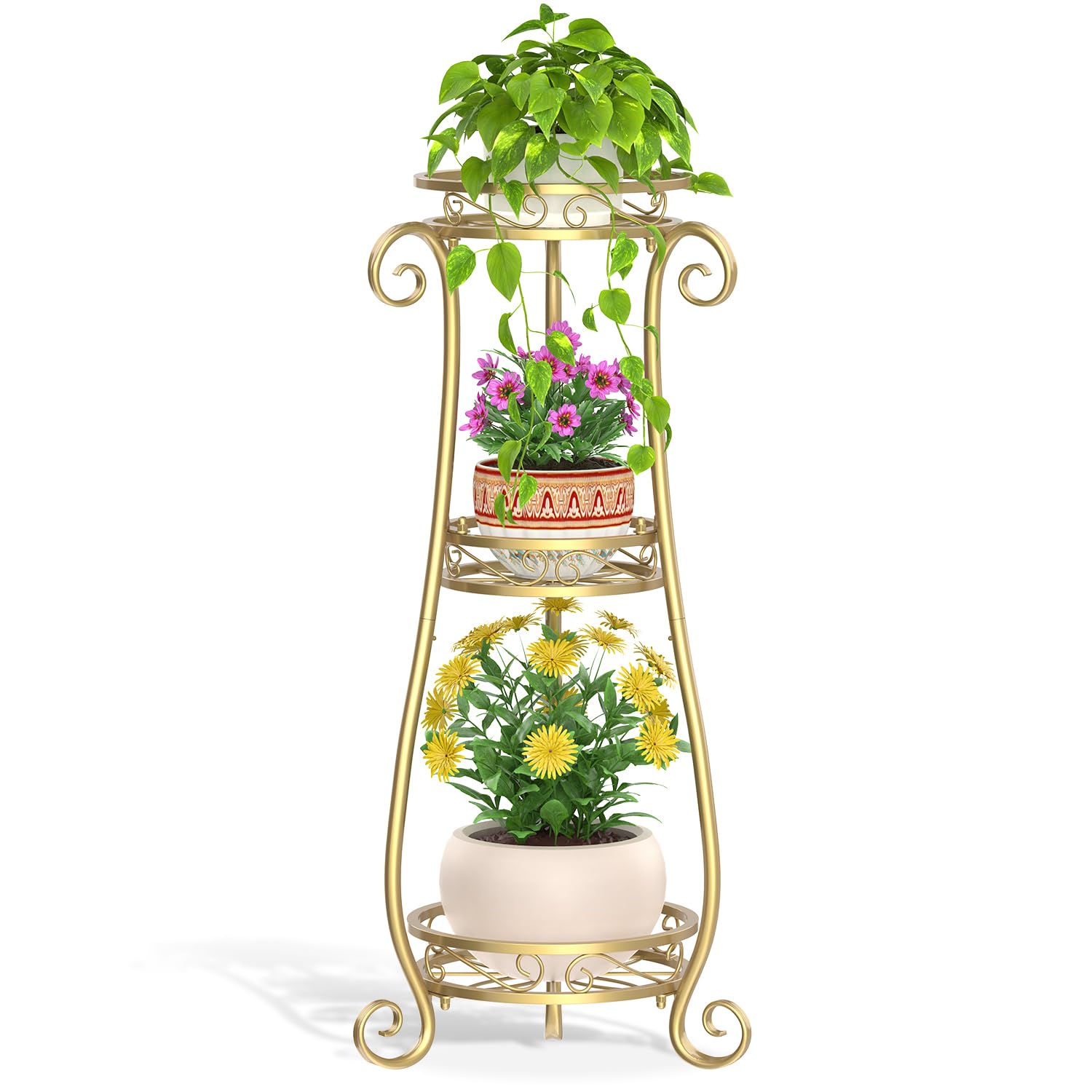 LASZOLA 3-Tier Metal Corner Plant Stand in Gold front view