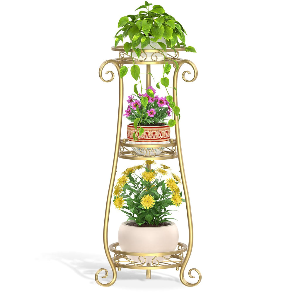 LASZOLA 3-Tier Metal Corner Plant Stand in Gold front view