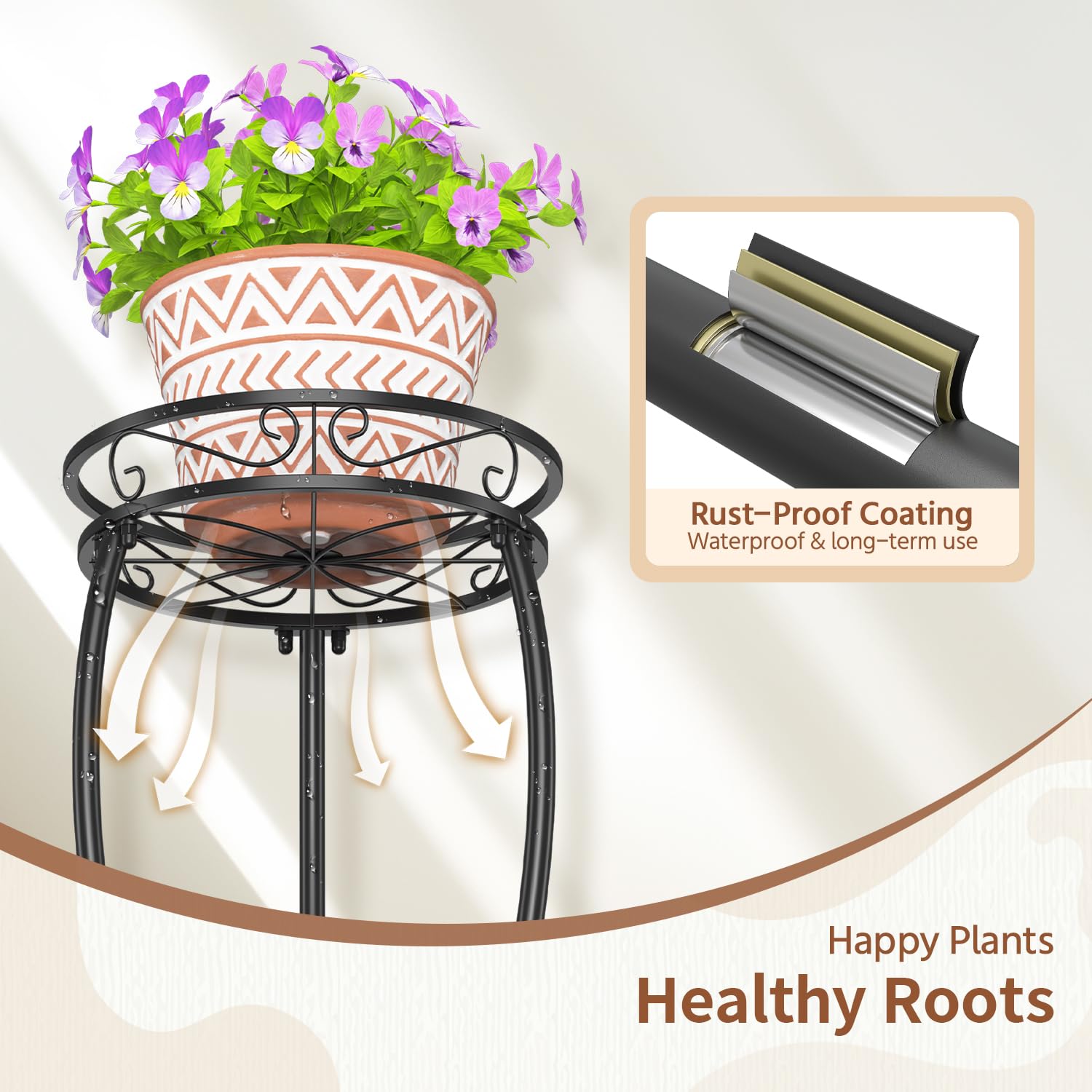LASZOLA 3-Tier Metal Corner Plant Stand with flowers displayed