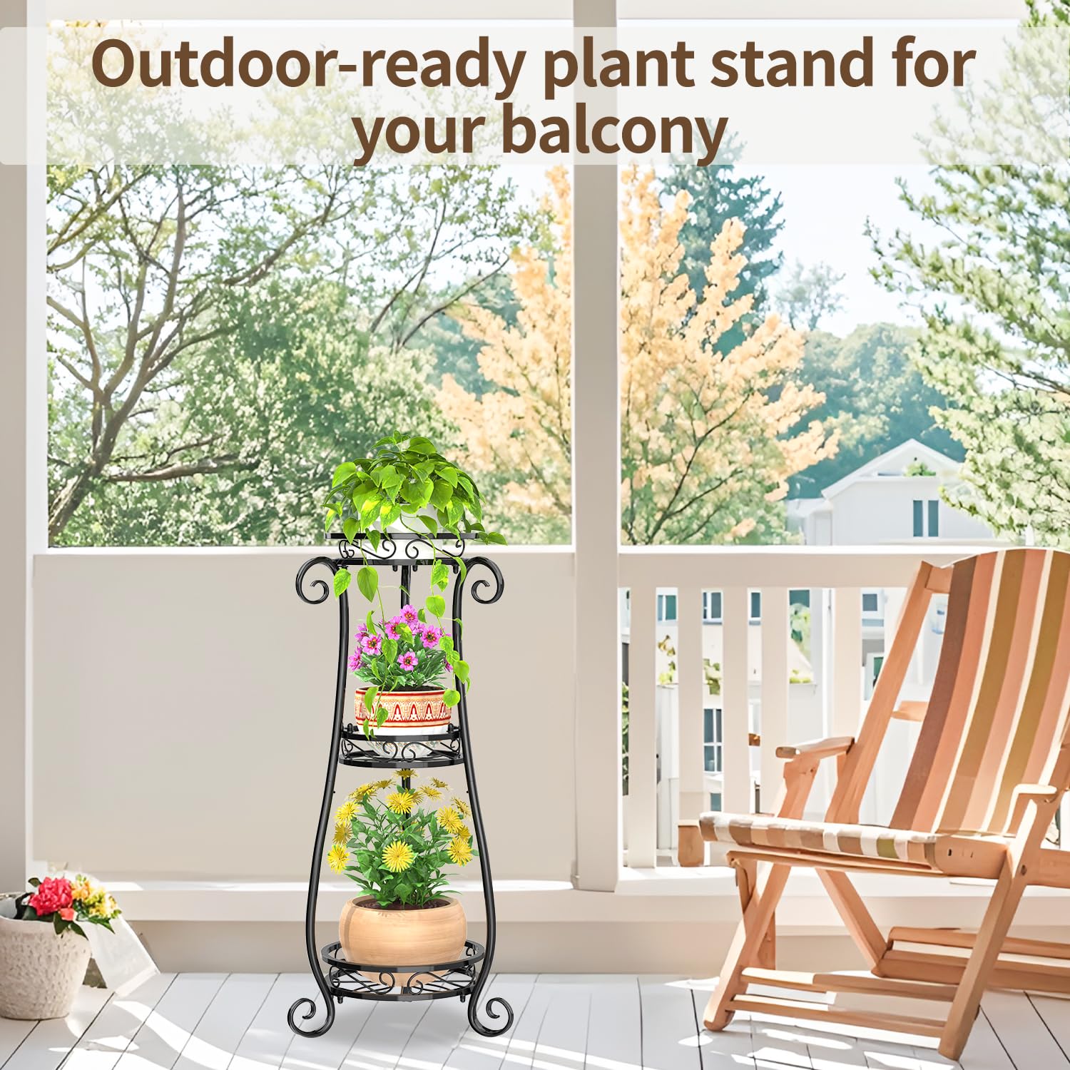 LASZOLA 3-Tier Plant Stand in outdoor setting with plants