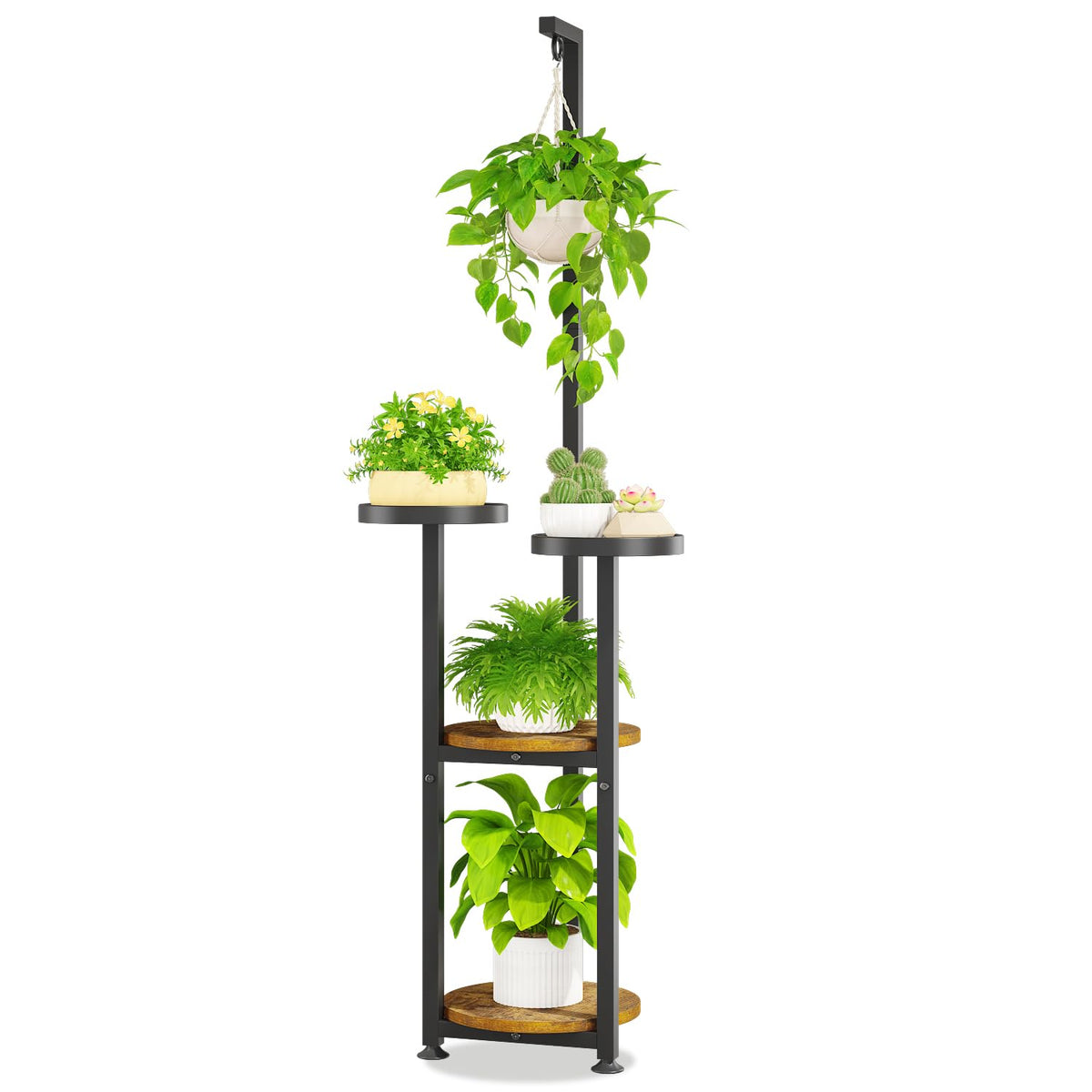 LASZOLA 4 Tier Hanging Plant Stand Black front view