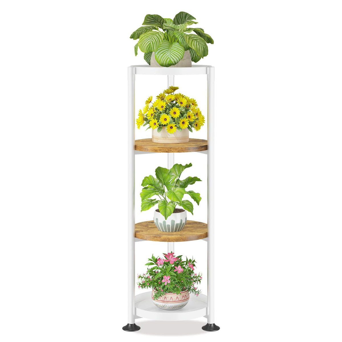 LASZOLA 4 Tier Plant Stand in Jet White-Brown, front view