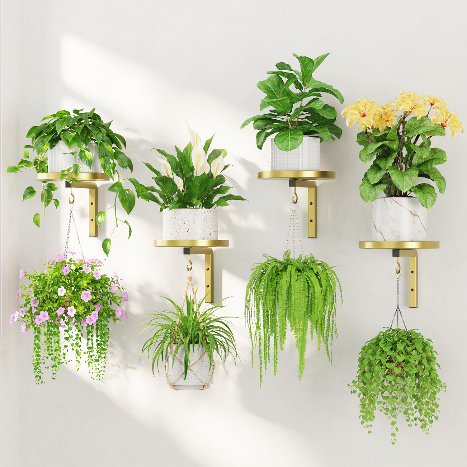 LASZOLA 4Pcs Wall Mount Plant Shelves in Classic Gold front view