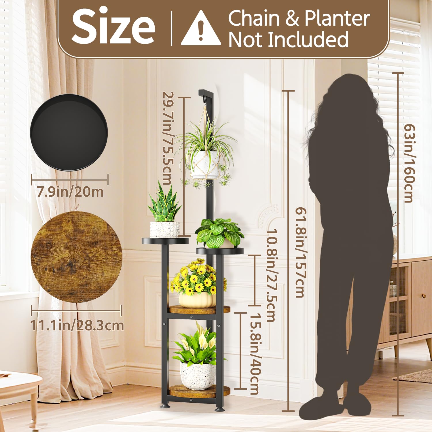 LASZOLA Hanging Plant Stand with potted plants
