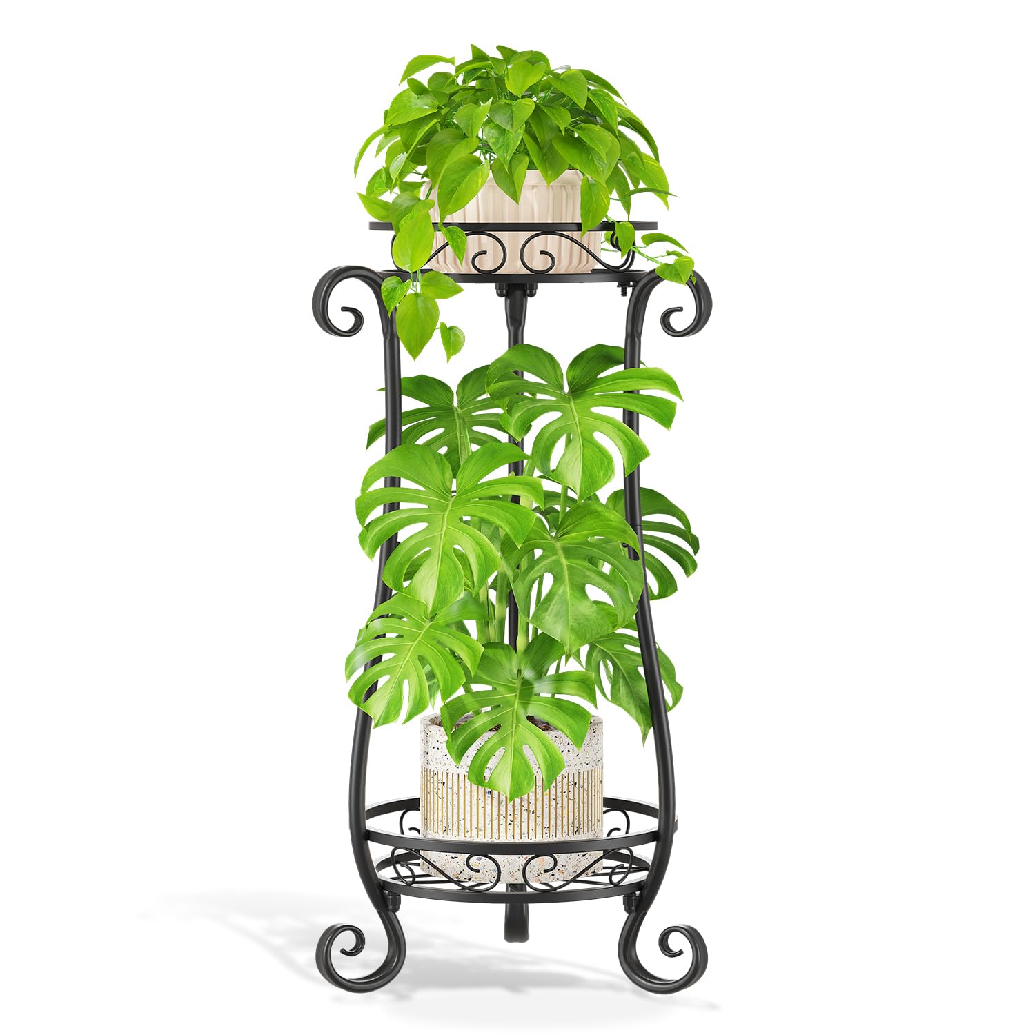 LASZOLA Metal Corner Plant Stand 2 Tiers Black front view